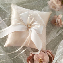 Load image into Gallery viewer, Champagne Lace Ribbon Wedding Ring Pillow 15x15 cm