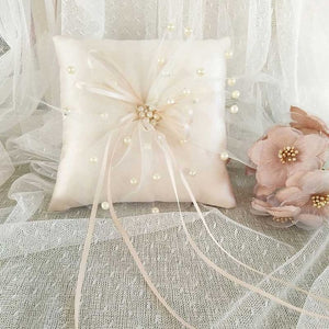 Champagne Lace Ribbon Wedding Ring Pillow 15x15 cm