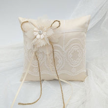 Load image into Gallery viewer, Champagne Lace Ribbon Wedding Ring Pillow 15x15 cm