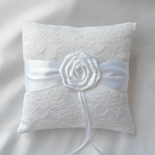 Pure White Rose Wedding Ring Cushion