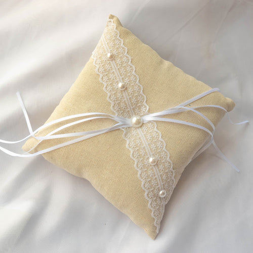 Vintage Linen Wedding Ring Pillow For Ceremony